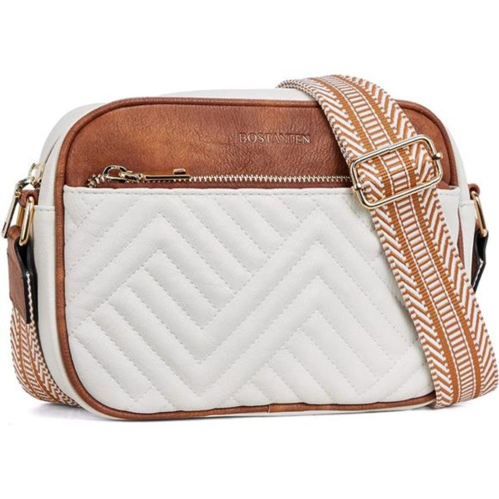 Quilted Crossbody Bags Vegan Leather Beige Brown